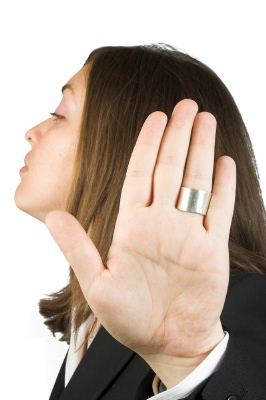 business woman with palm up